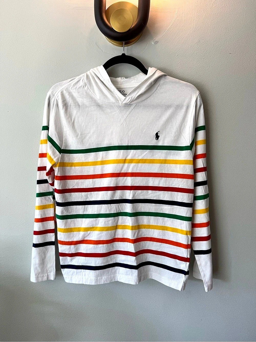 Polo Ralph Lauren Kids L 14-16 Rainbow Stripe Cotton Hooded Tee NWOT